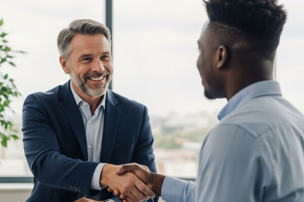 legal advisor shaking client's hand